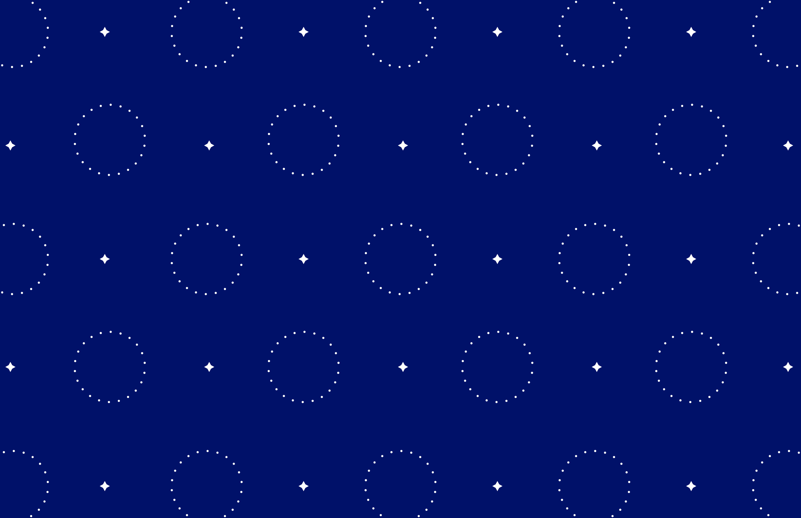 Navy blue background with a repeating pattern of dotted circles and small white diamond shapes arranged in a grid.